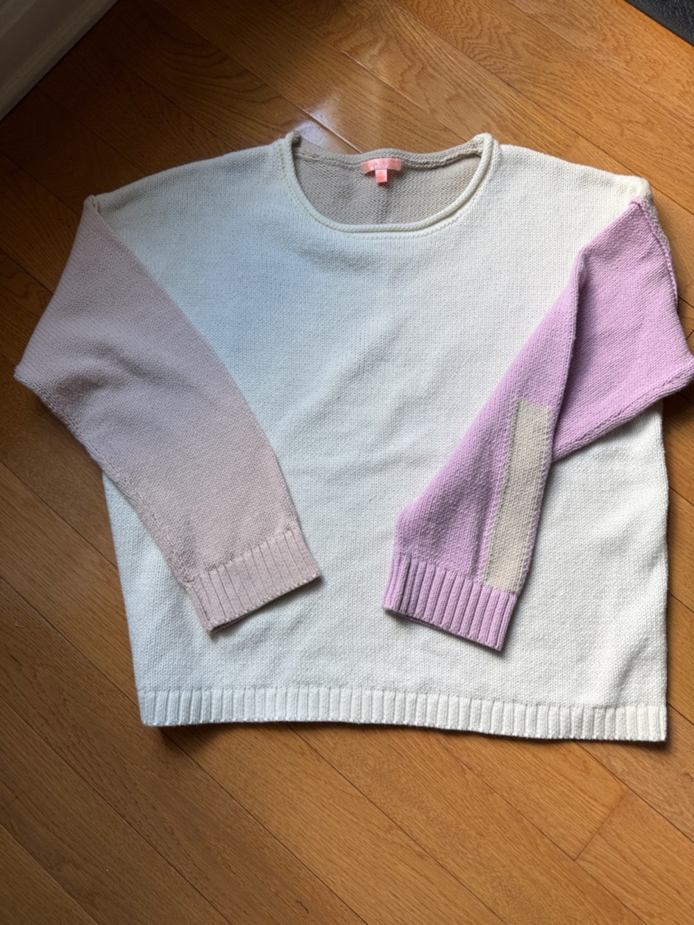 Lisa Todd Cream Sweater with Pink Colorblock Sleeves
